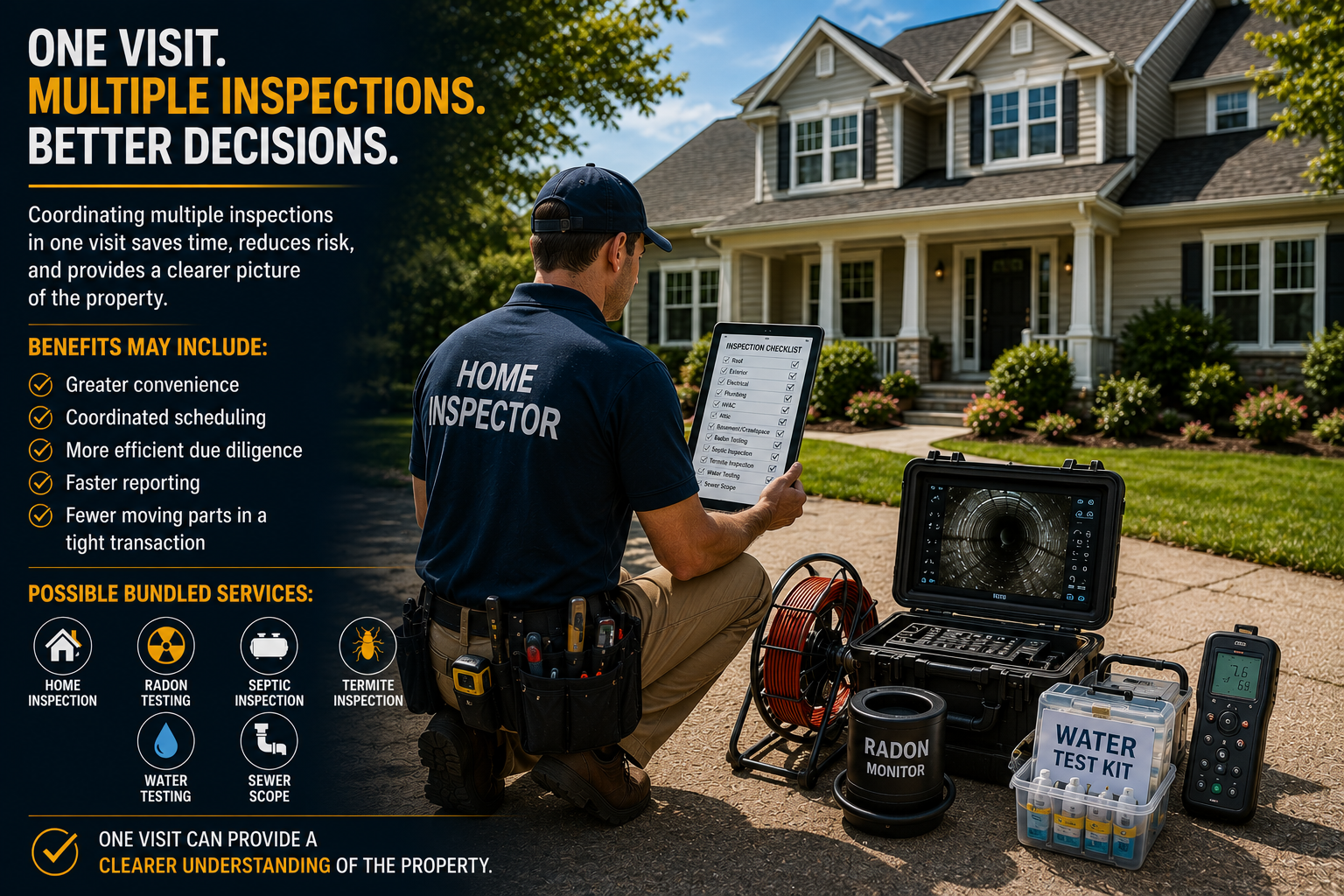 Mulitple Inspections, home inspection, radon testing, termite inspection