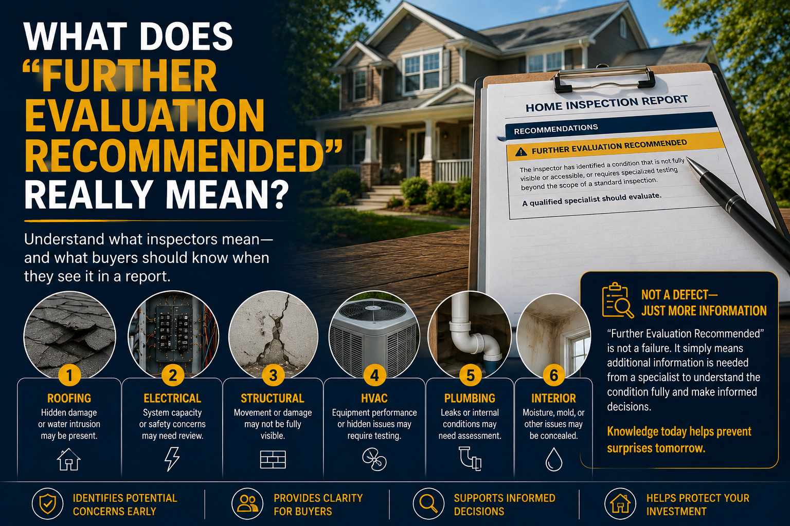 Home inspector reviewing findings on a clipboard while standing inside a residential property