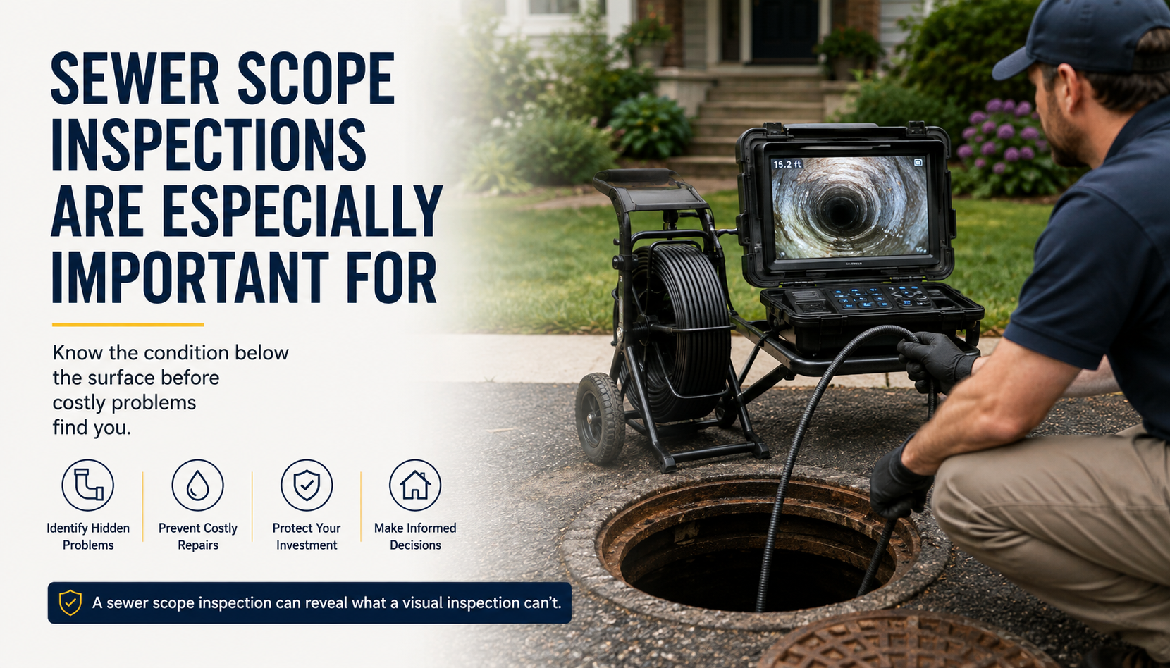 Plumbing camera being inserted into a sewer cleanout during a scope inspection