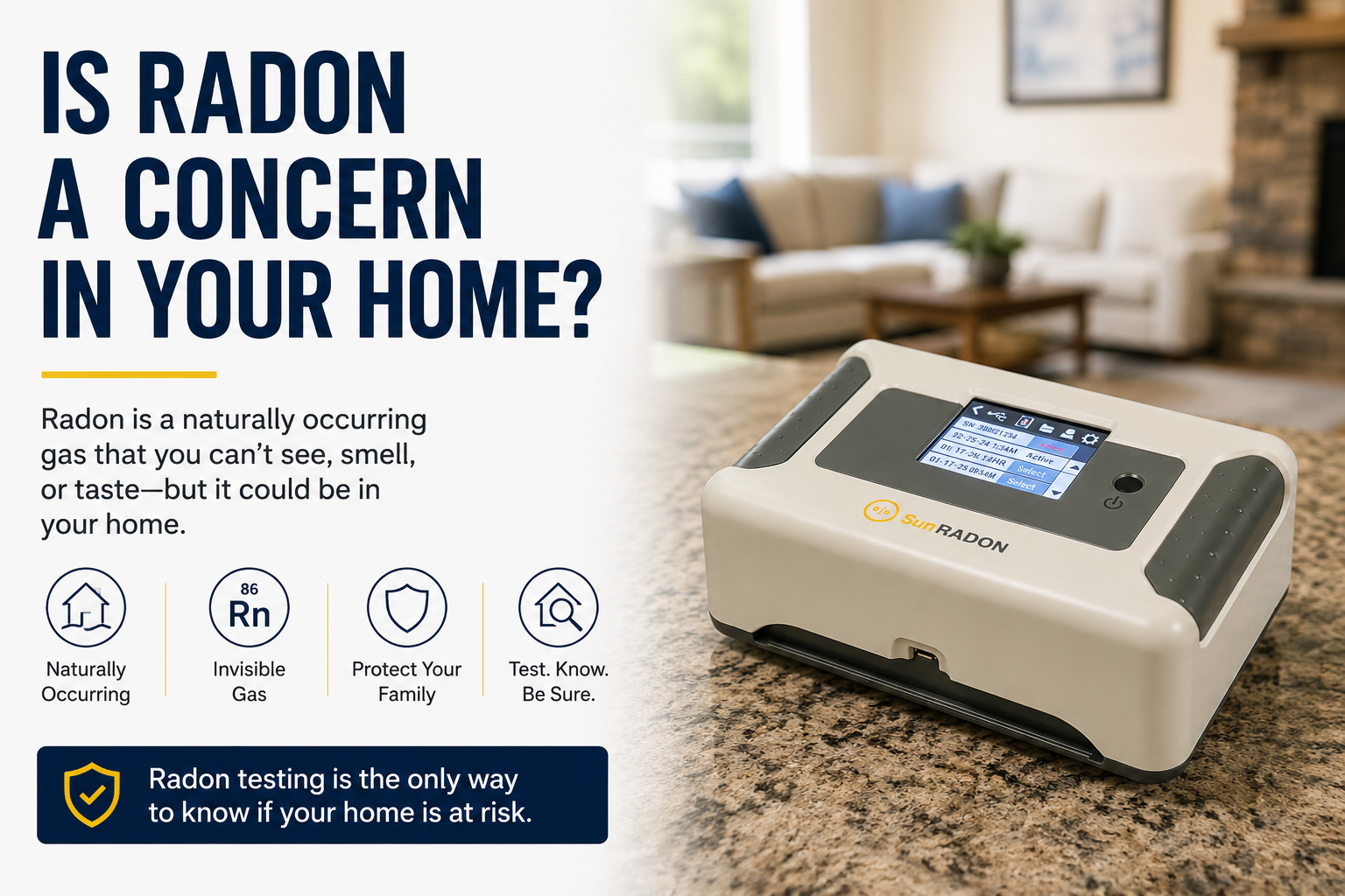 Radon test kit placed in a basement of a Pennsylvania home near a sump pump